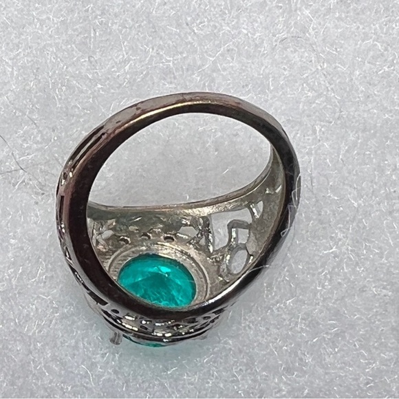 Vintage Green Gemstone Fashion Ring Size 6 Marked S925 Filigree Band Open Back - Picture 4 of 10